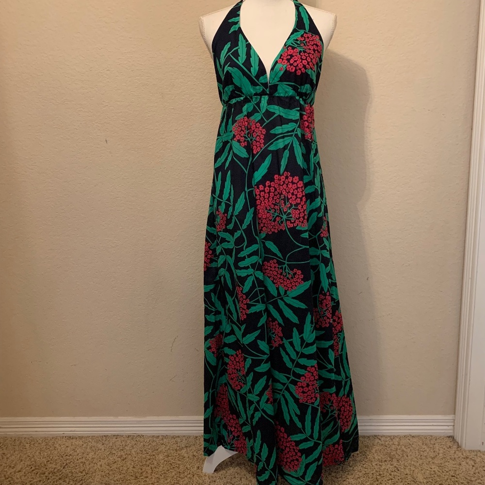 NWT Sz Medium JB by Julie Brown Maxi Dress –Navy Floral Poppy (w/one small flaw)